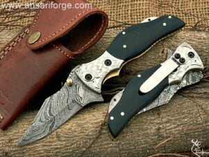 Custom handmade Damascus steel folding knife