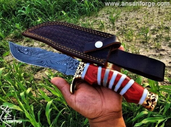 Custom Made Damascus Bowie Hunting Knife