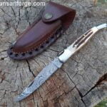 Handmade Damascus steel French Traditional Folding Blade Pocket Knife With Knife Sharpener  Best For Hunting , Camping , EDC & Kitchen Works .