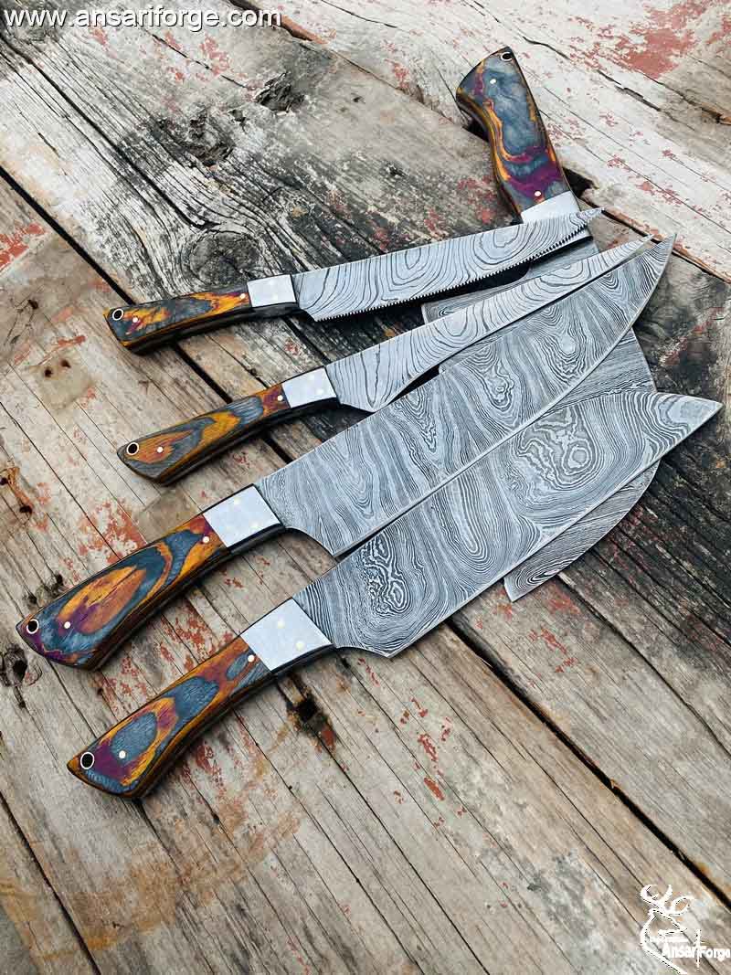 Chef Knife Set  Handmade High Polish J2 Steel Kitchen Knife Set, Chef  Knives With Leather Roll kit