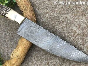 Damascus Kitchen Chef Knives Stag Handle 8 " inches with leather sheath