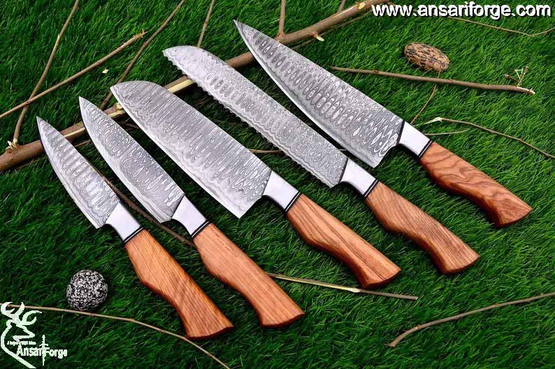 Handmade knife set - Best Damascus steel chef wonderful knife set of 5 kitchen  knives with custom bag