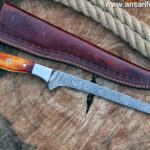 Handmade Damascus Steel Large Fillet Knife Hunting Fishing Knives, Full Tang Bone Handle, 13.0 inch Sharp