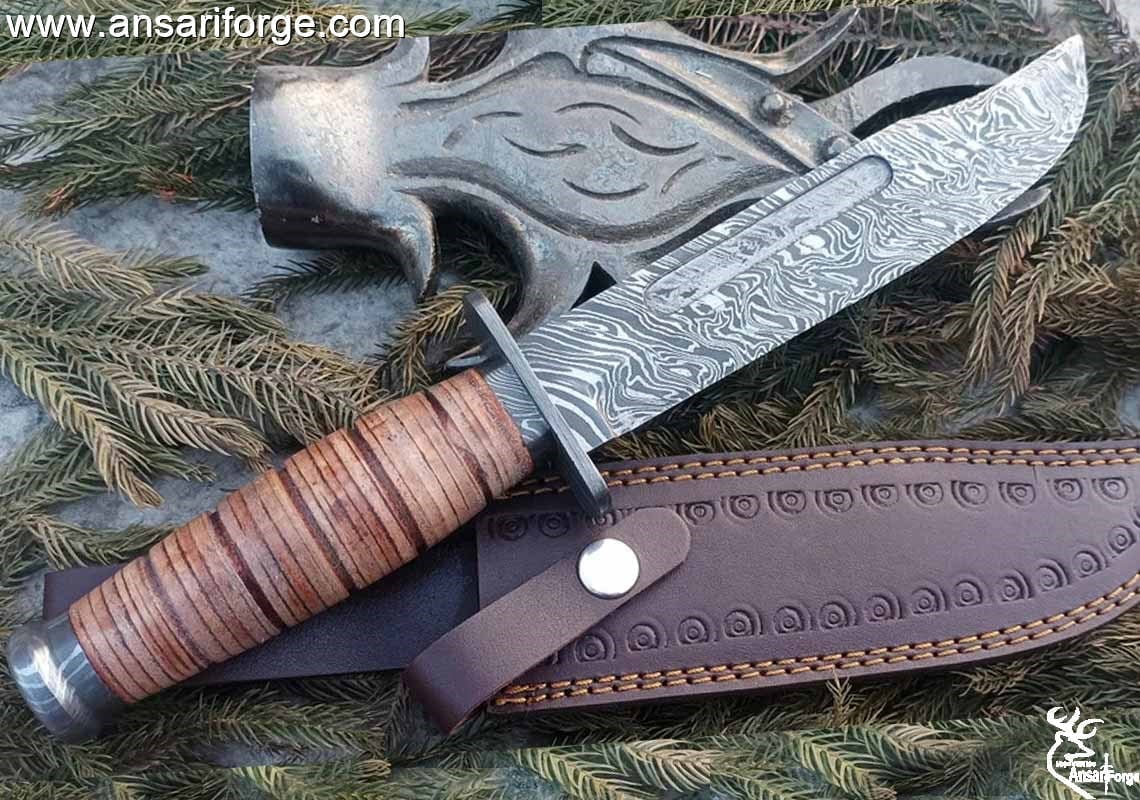 Ansari Forge Damascus Steel USMC Combat Fighter Fixed Blade