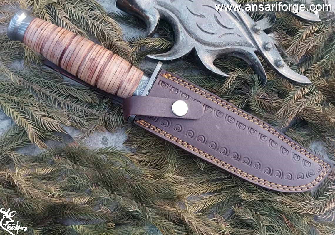 Ansari Forge Damascus Steel USMC Combat Fighter Fixed Blade