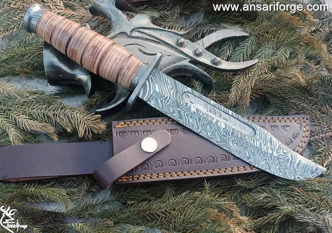 Ansari Forge Damascus Steel USMC Combat Fighter Fixed Blade