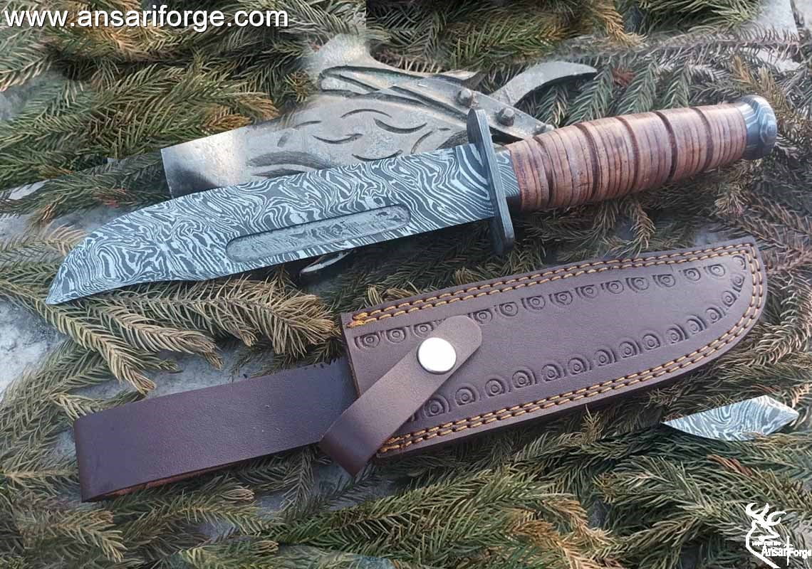 Ansari Forge Damascus Steel USMC Combat Fighter Fixed Blade