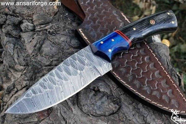 Custom Handmade Damascus Hunting Knife - Best Damascus Steel Blade Hunting Skinning Knife- Fixed Blade Camping, Survival Knife With Leather Sheath