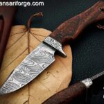 Damascus steel Handmade Wood Carving Handle Engraved Hilt Hunting Knife - Gift For Men