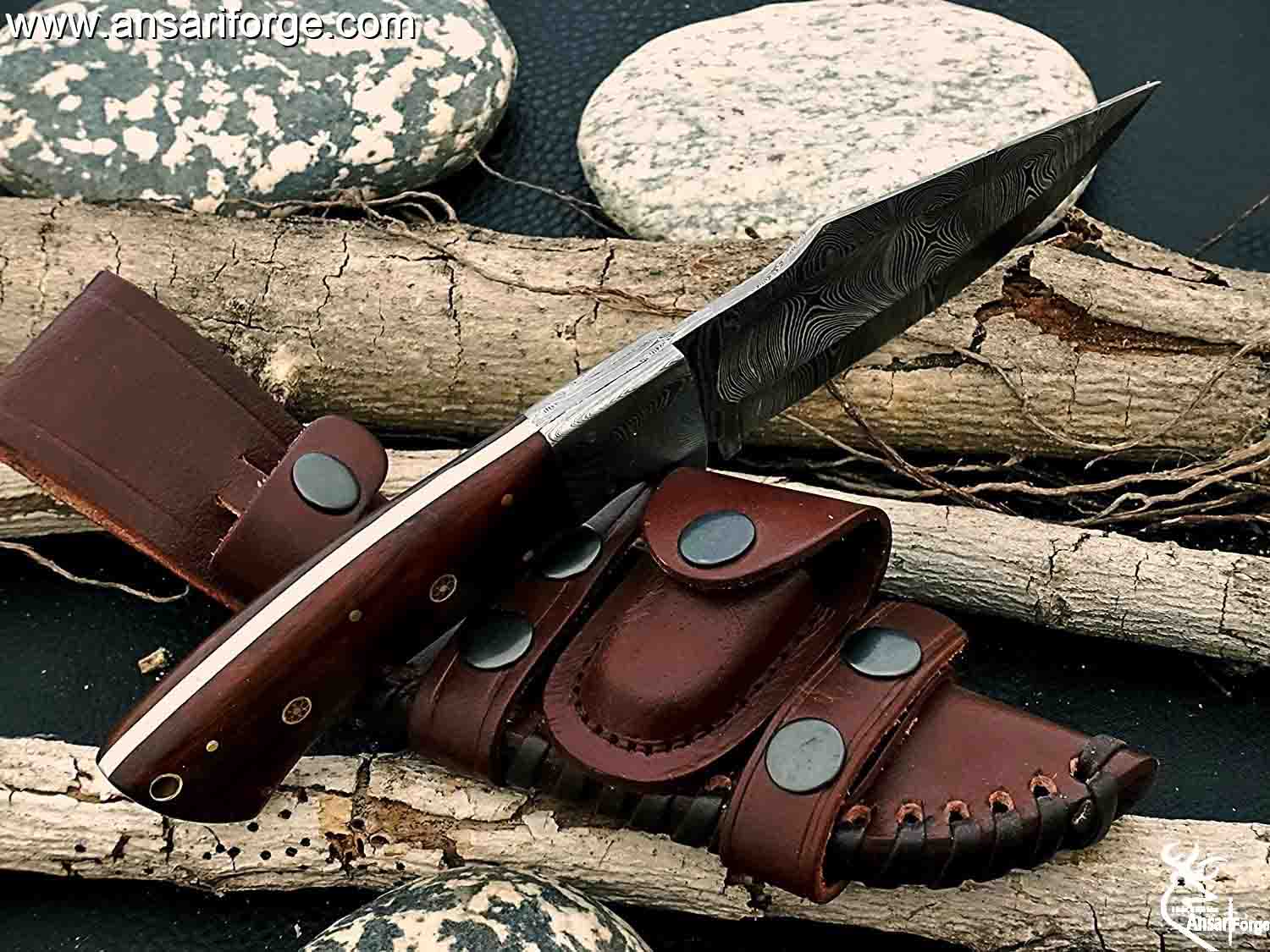 Custom Made Damascus Steel three Crosses Cowboy knives set
