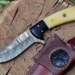 Handmade Damascus Hunting Knife with Sheath | 9'’ EDC Survival Knife for Men | Fixed Blade with Camel Bone Handle .