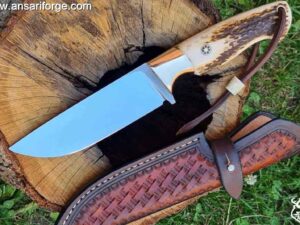 Custom Handmade Fixed Blade Knife D2 Steel Blade Stag Antler Handle 10" inches Knife, Hunting Camping Survival Outdoor Tools With Leather Sheath .