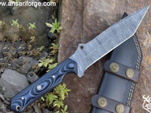 Handmade Damascus Steel Hunting Knife Tanto Knife With Leather Sheath