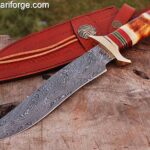 Handmade Damascus Bowie Knife 13 inches hunting knife with leather sheath