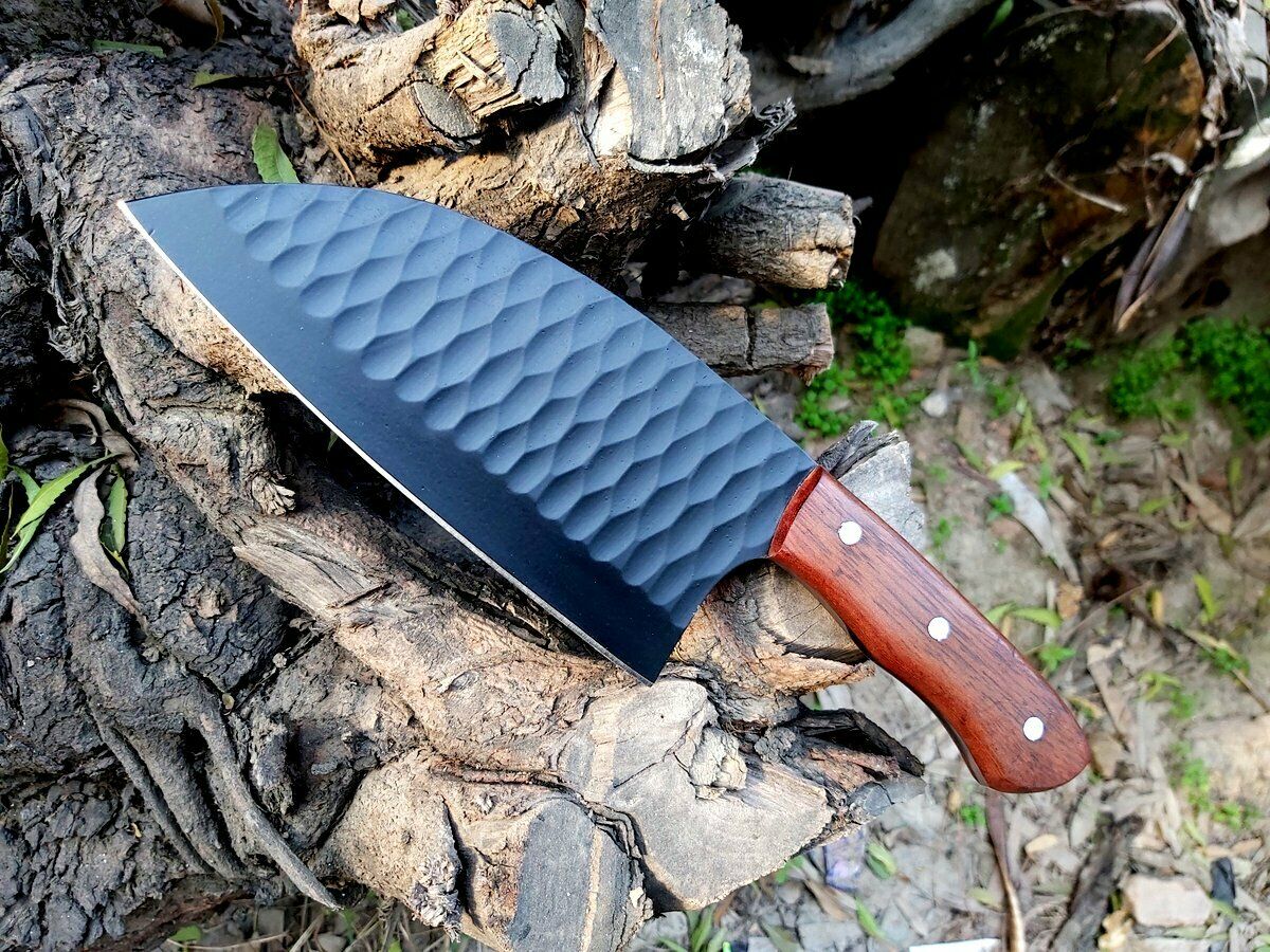 Handmade - Serbian Chef Cleaver Knife - Hand Forged Knife - Sunset Yel