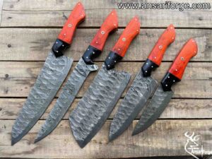 Handmade Damascus steel 5 pcs Chef Knives Set - Kitchen knife With Leather Carry Bag