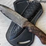 Handmade Damascus Hunting Knife | Bushcraft Knife with Sheath | 9'’ EDC Survival Knife for Men | Fixed Blade | Walnut Wood Handle