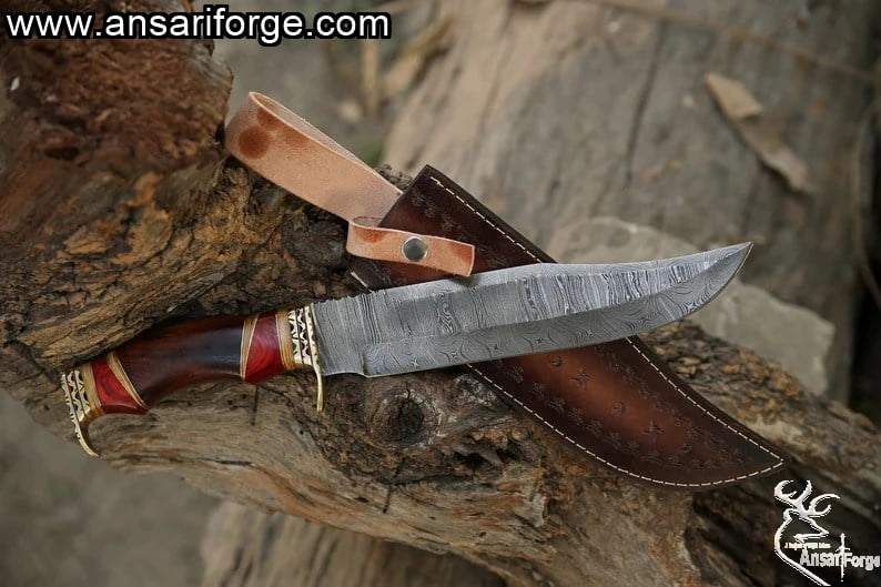Custom Made Damascus Bowie knives Rosewood USA Fixed blade