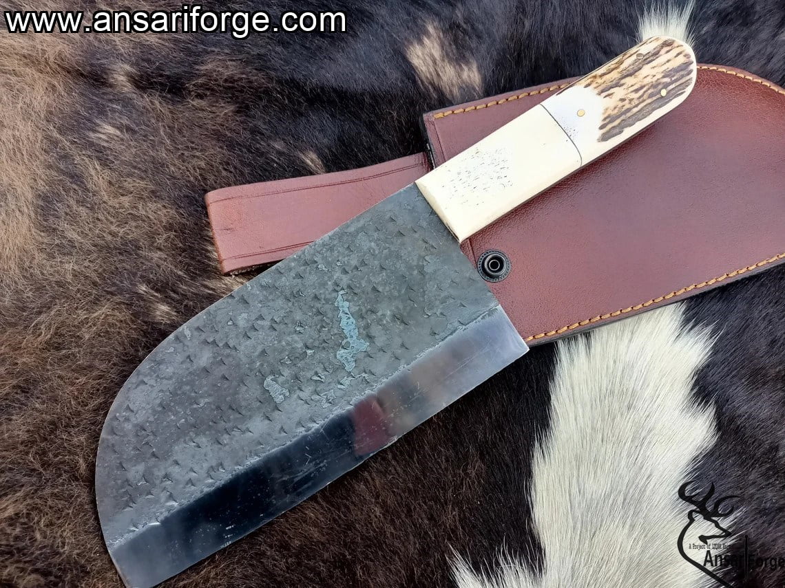 The Boucherie: Cleaver Knife with Sheath (Spring Steel, D2 Steel