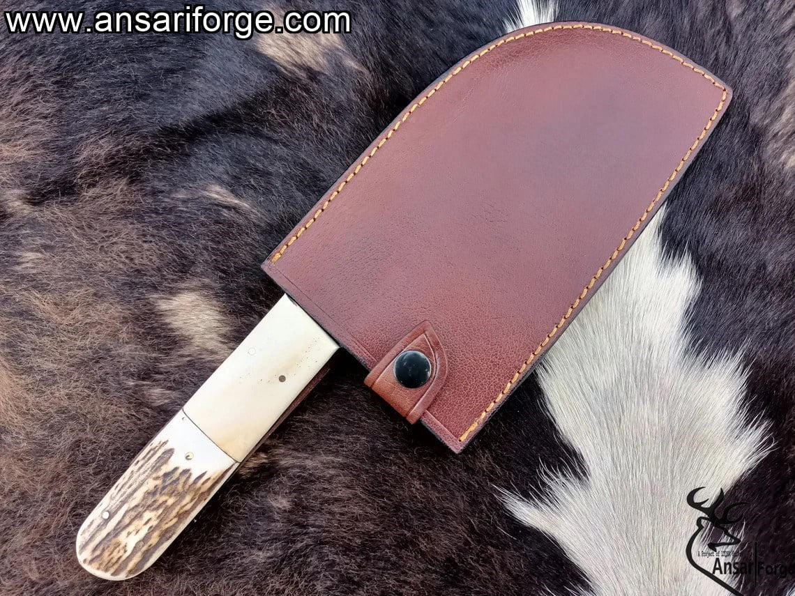 The Boucherie: Cleaver Knife with Sheath (Spring Steel, D2 Steel