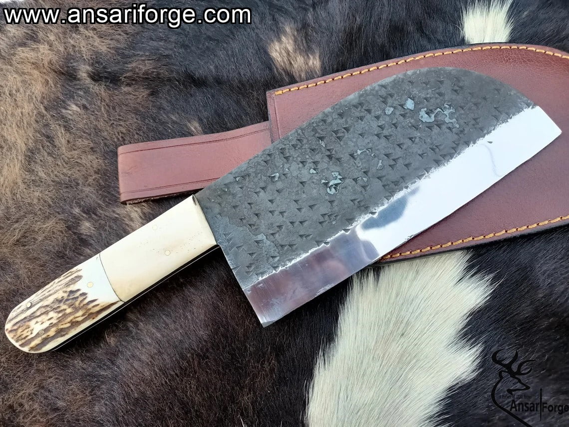 Damascus Serbian chef knife With Leather Sheath