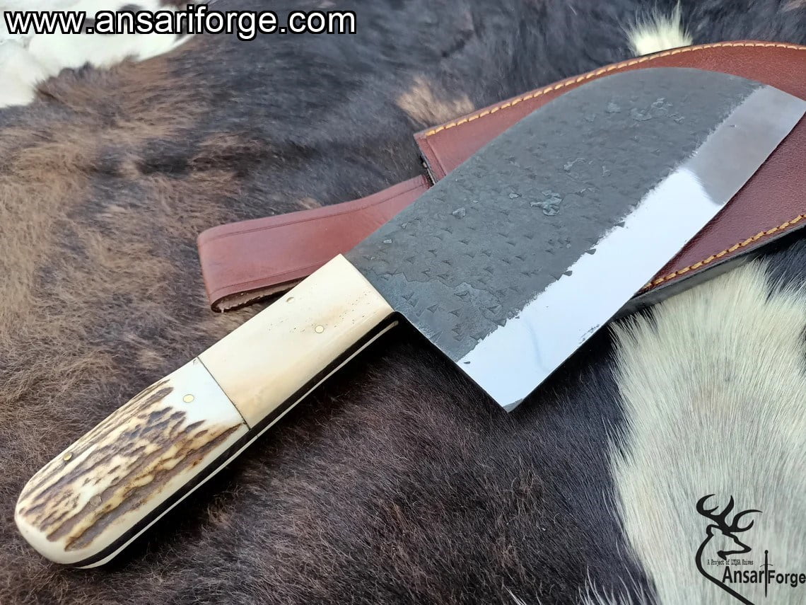 The Boucherie: Cleaver Knife with Sheath (Spring Steel, D2 Steel