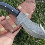 Custom Handmade Damascus Steel Hunting Knife - Gut Hook Micarta Handle Knife Black With Leather Sheath