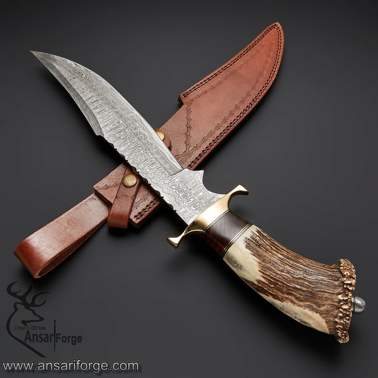 Ansari Forge Damascus Steel USMC Combat Fighter Fixed Blade