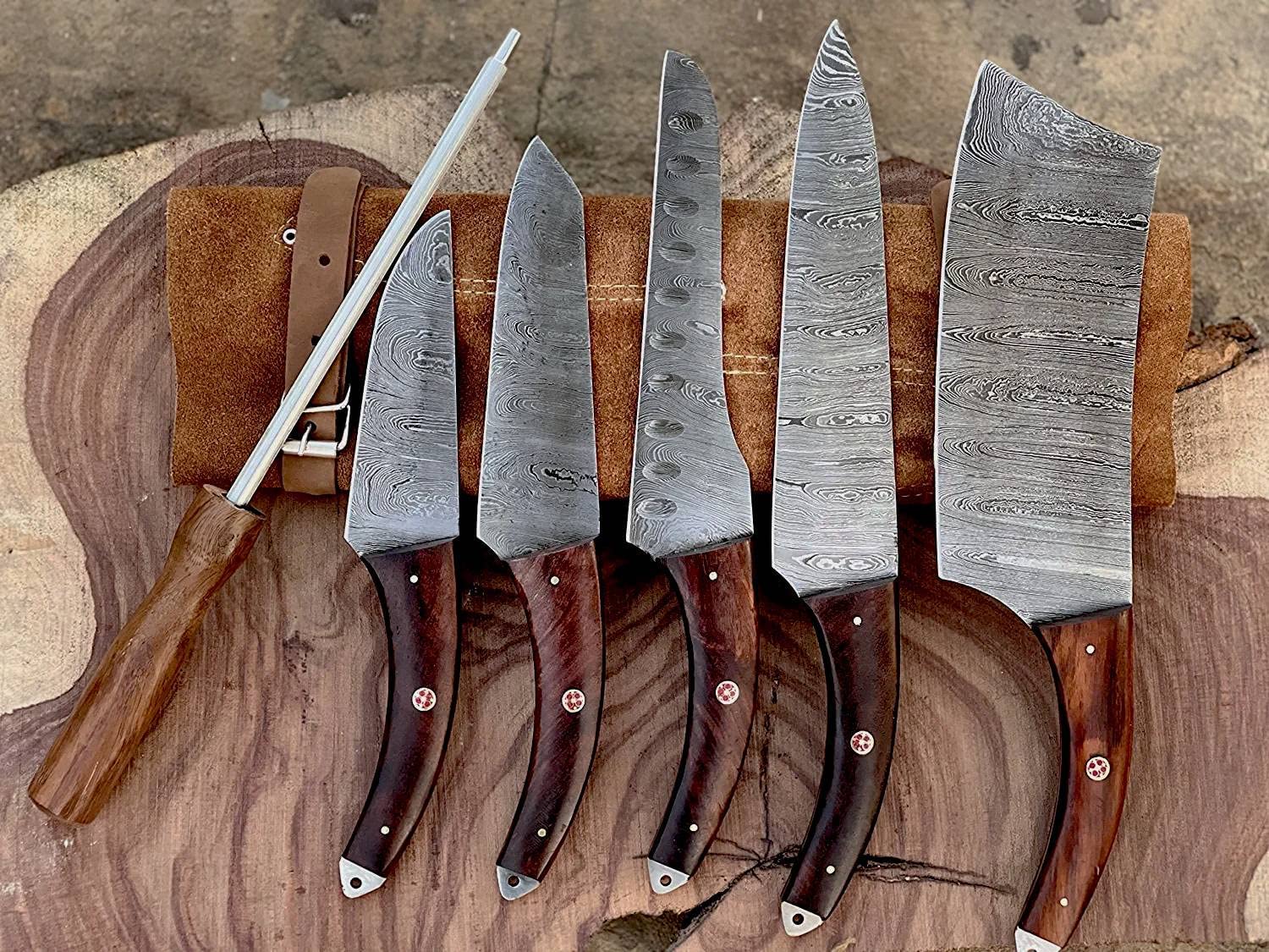 Damascus steel chef knife set with bag
