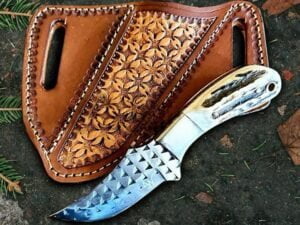 2 pieces of 16 inches Handmade Damascus Steel Steak knives Bone and Bull  Horn Handles