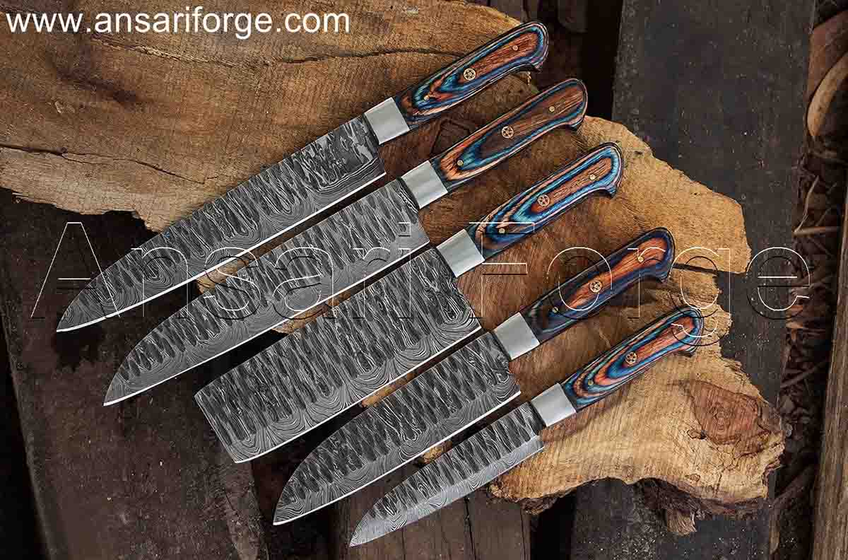 Handmade D2 Steel Chef Knife set of 5 Pieces popular Forged , Wood on Handles With Leather Bag Roll, Damascus Kitchen Knife Set, Best Unique Gift