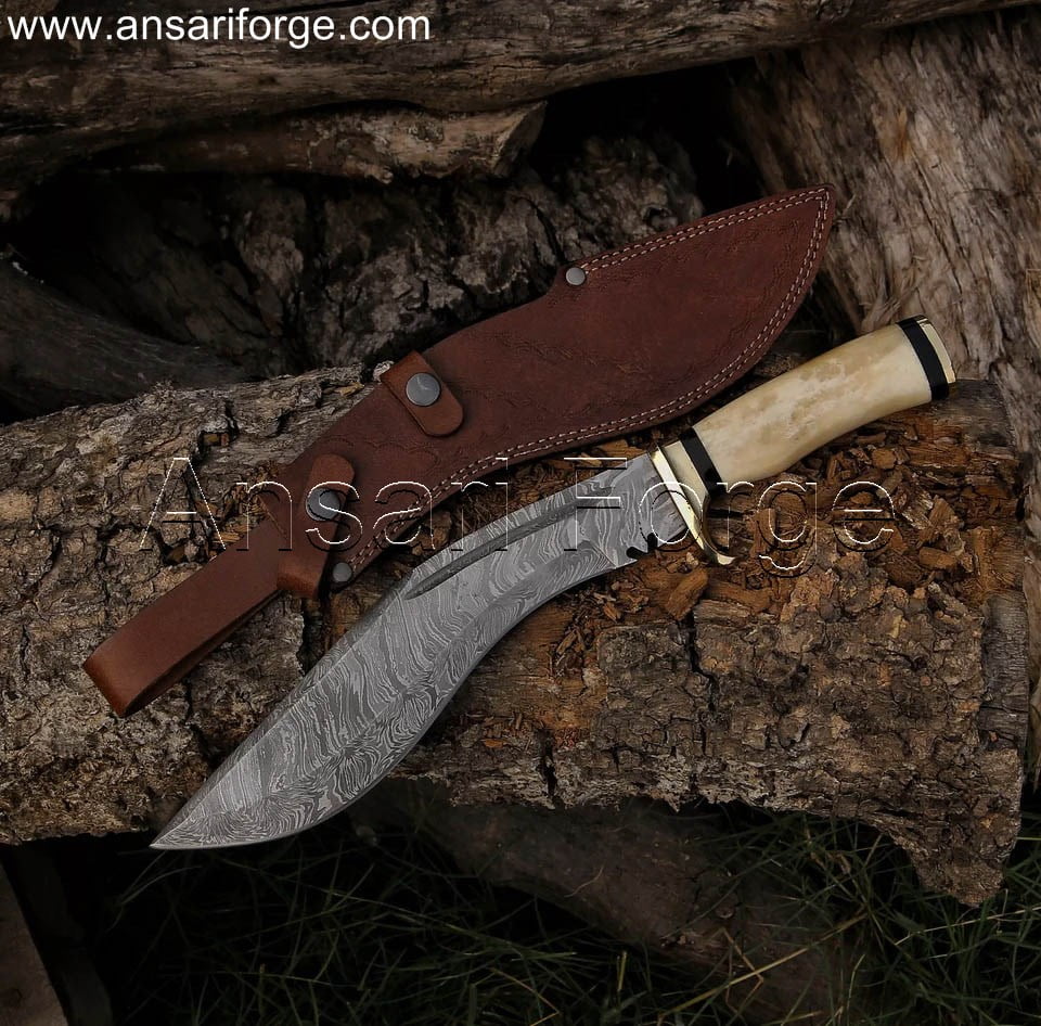 Custom Damascus Steel Kukri Knife, 17