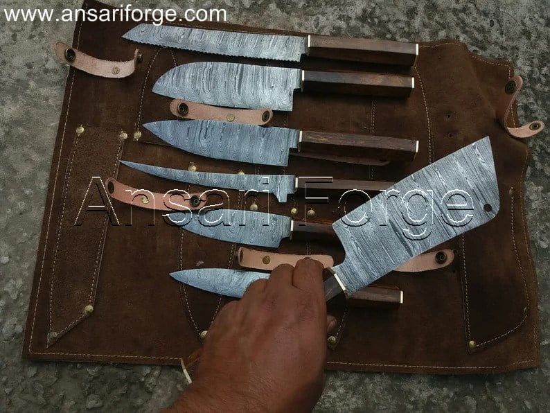 Handmade Damascus Chef offers set Of 7pcs With Leather Cover,Kichten Knife,Damascus Knife Set,Kitchen knives set